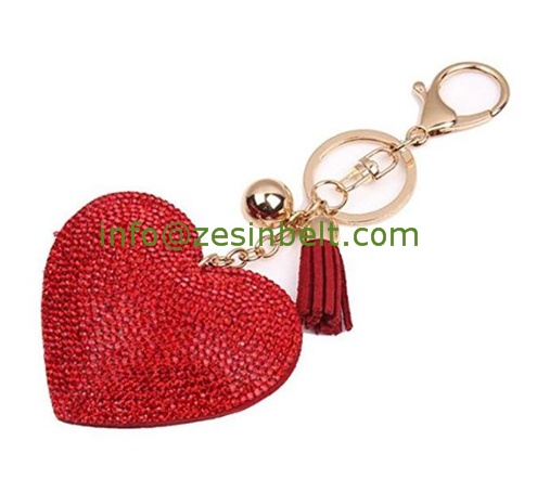 Fashion Large Heart Full with Jewel Tassel Keychain