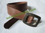 Vintage Brown Wide Curve Belt With Roses Engraved Buckle