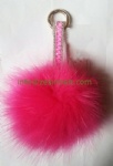 Fashion Pink Faux Fur Pom Pom Bag Charm With Jewels