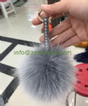 Fashion Faux Fur Pom Pom Bag Charm With Jewel PU Band